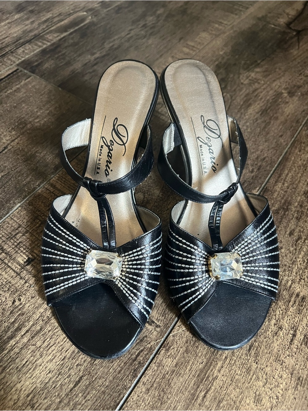 Dazzling Black Crystal-Embellished Open-Toe Heels by Dazario